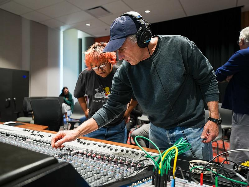 students using the music console