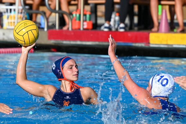 Water polo player going for a shot on goal