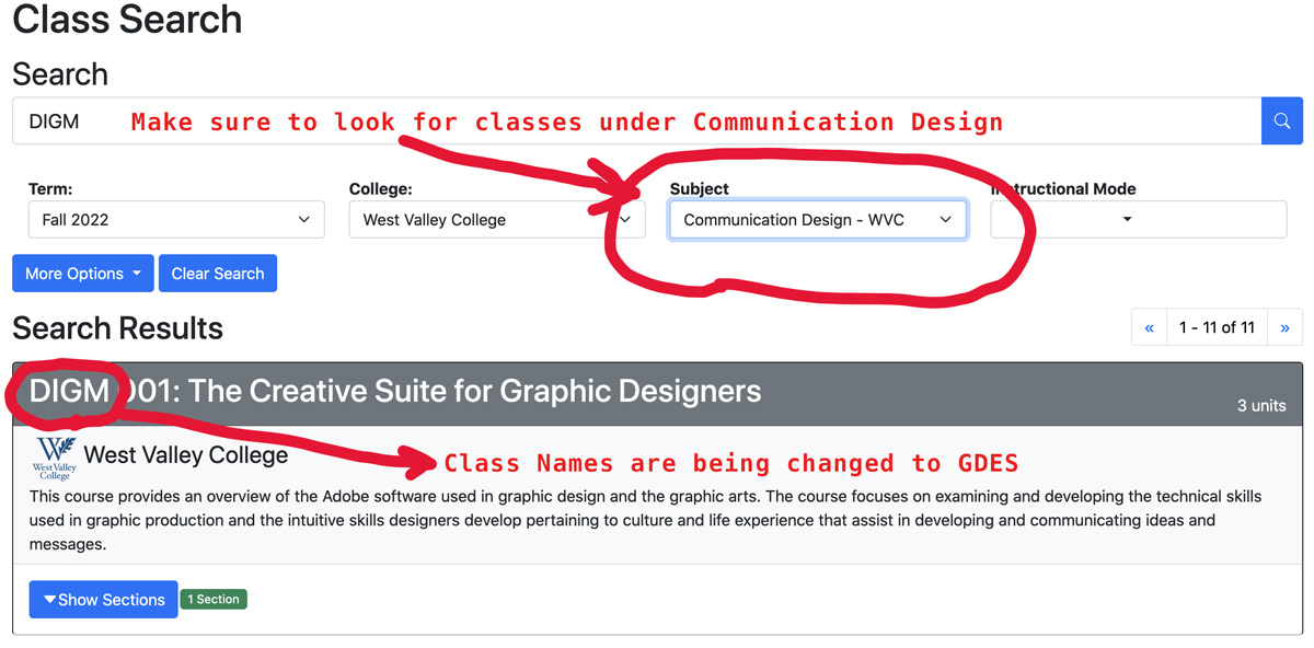 Class search for GDES