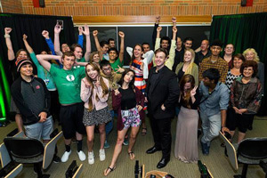 Happy students posing in group