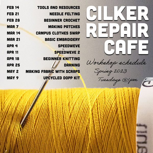 Cilker Repair Cafe text over needle and thread
