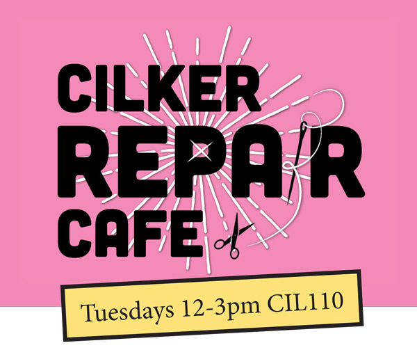 Cilker Repair Cafe text over needle and thread