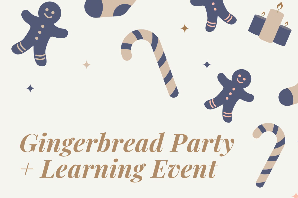 End of year event with gingerbread and candy canes background