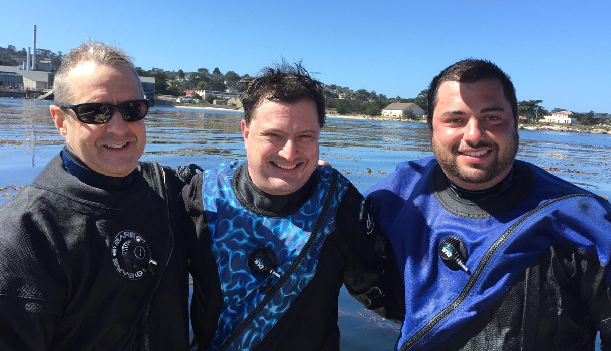 Marine diving instructors in the water