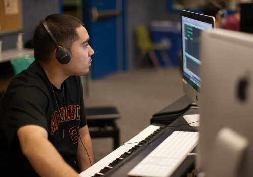 Student working on recording project