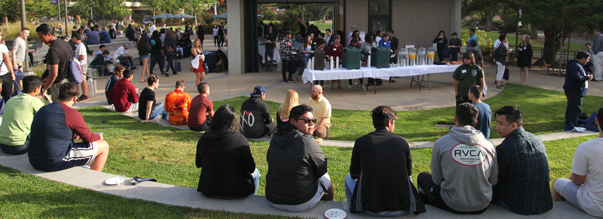 Students gathered in the Viking Grove during an event Students gathered in the Viking Grove during an event