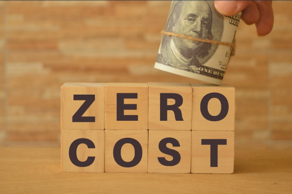 Zero Cost blocks with hand above holding money bundle