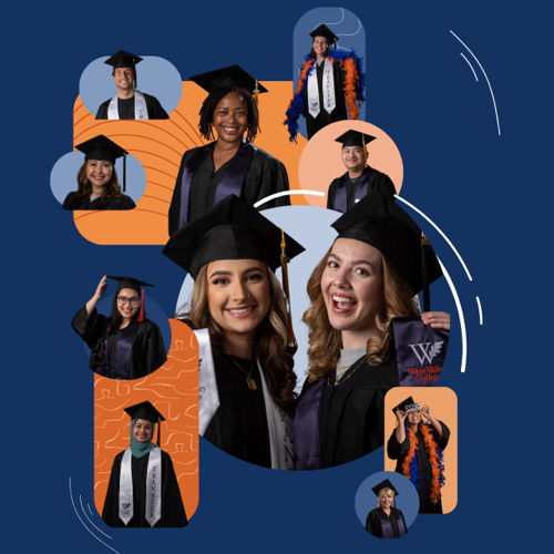 Collage of students in graduation gap and gowns