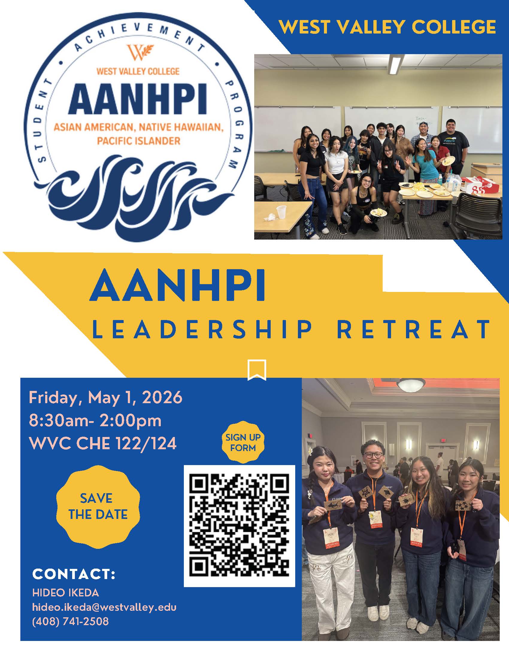 blue and yellow aanhpi flyer with pictures of the aanhpi students