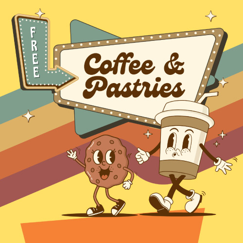 Cartoon coffee and pastry