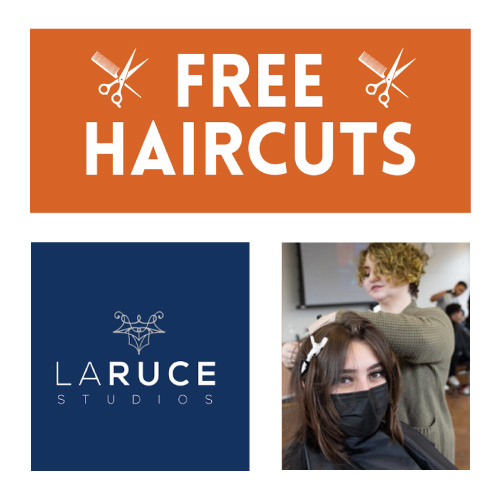 Free haircuts - stylist cutting a student's hair