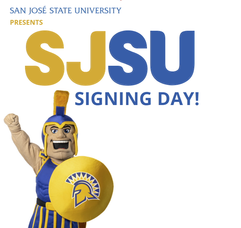 Graphic with SJSU mascot, Sammy the Spartan, advertising SJSU Signing Day