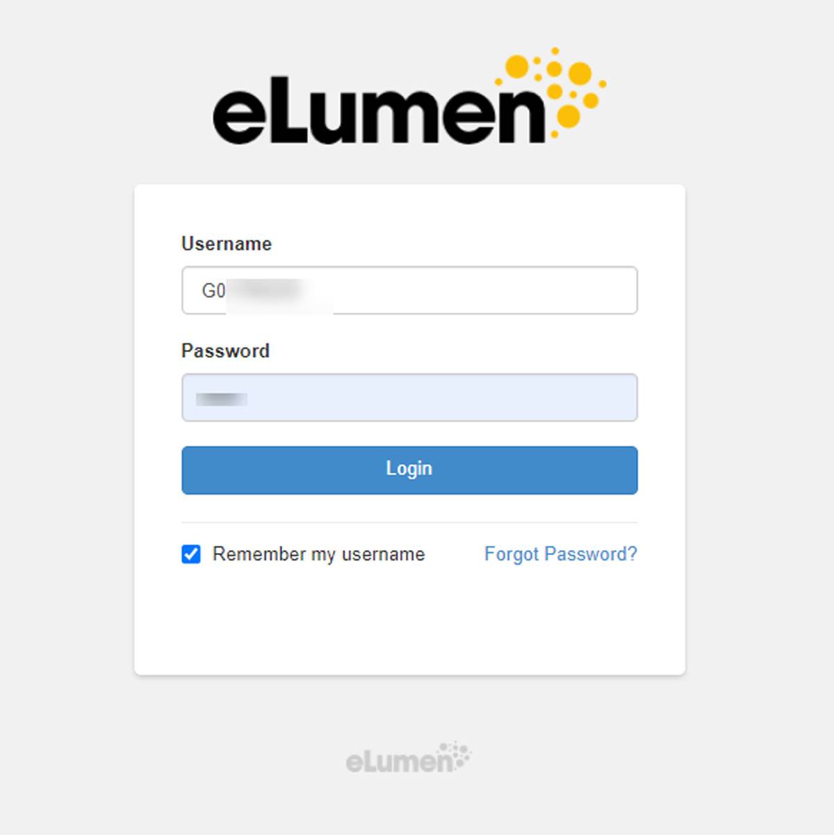 Screenshot of eLumen login page
