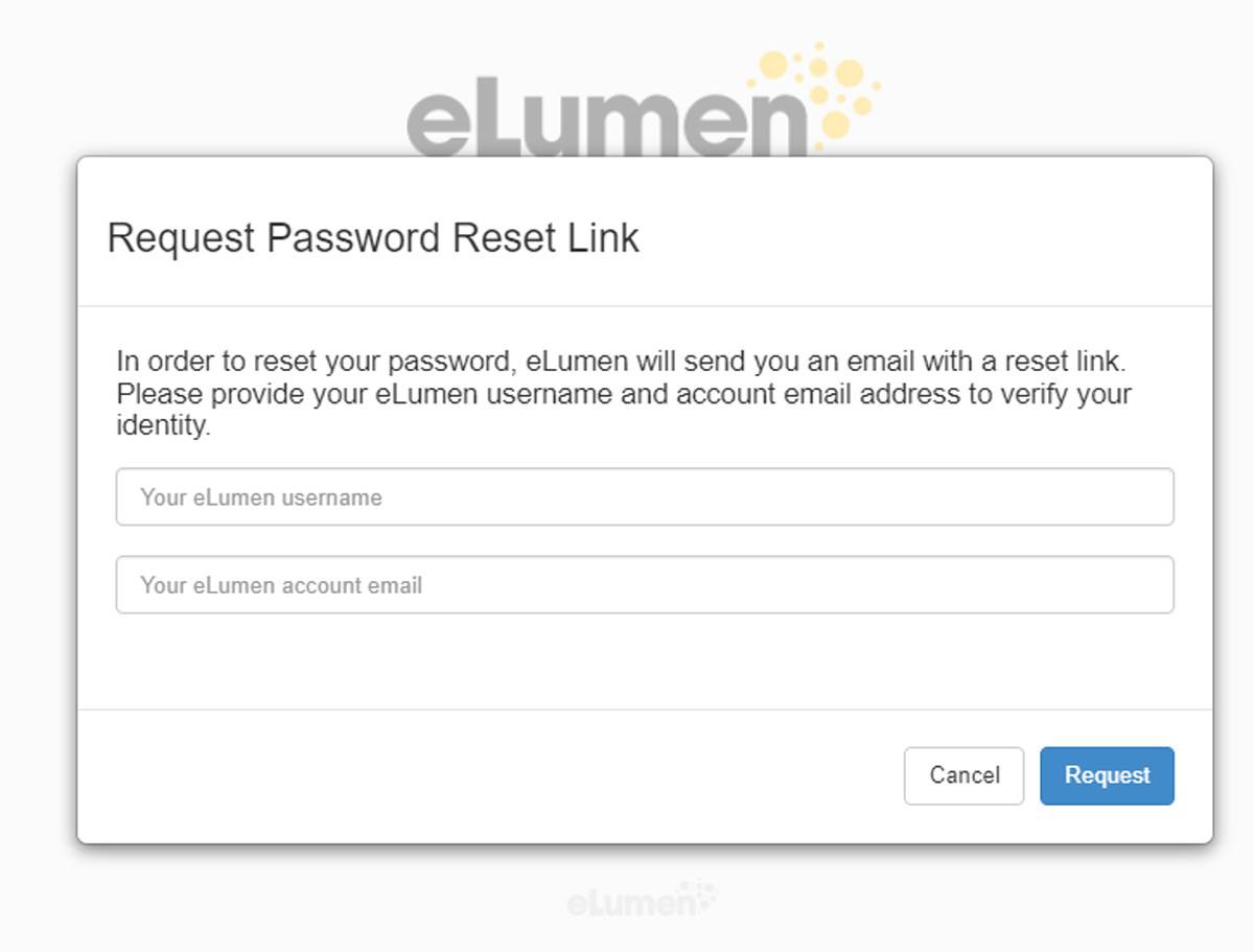 Screenshot of eLumen password reset