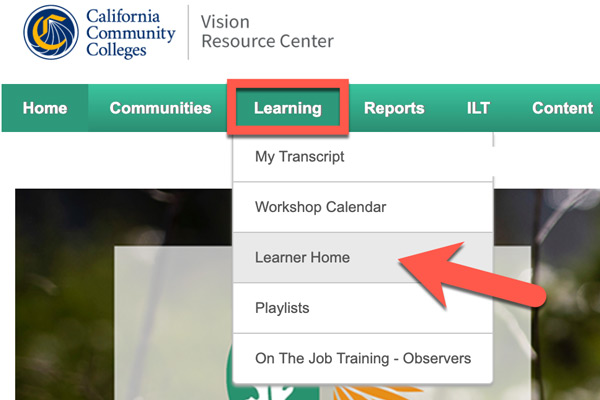 Screenshot of VRC Learner home
