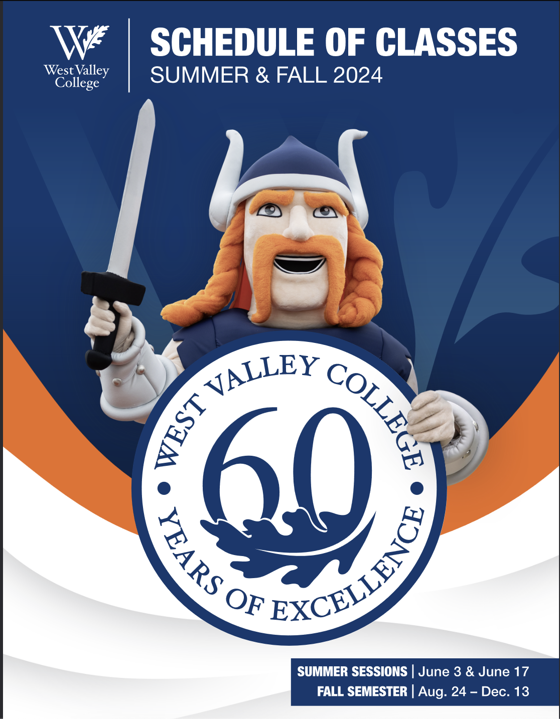 WVC Summer Fall 24 Schedule Cover with Vick the Viking 
