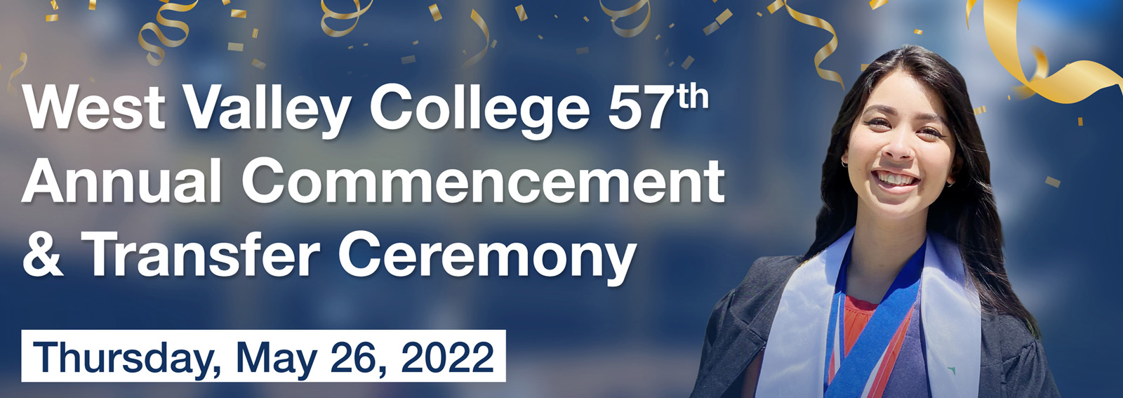 Smiling graduate with 2022 ceremony details