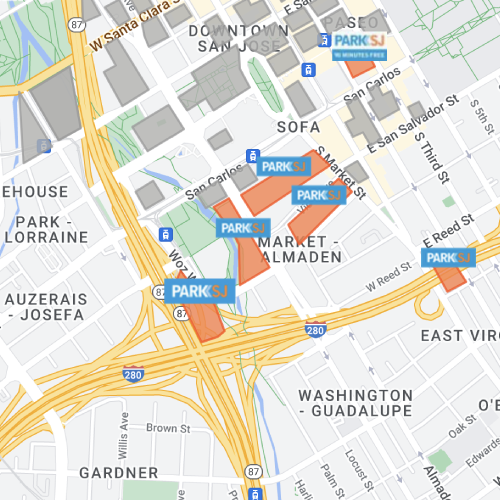 Parking map of San Jose lots