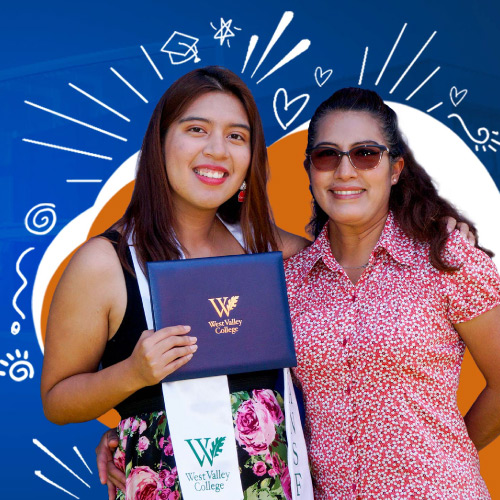 Female graduate with diploma and parent