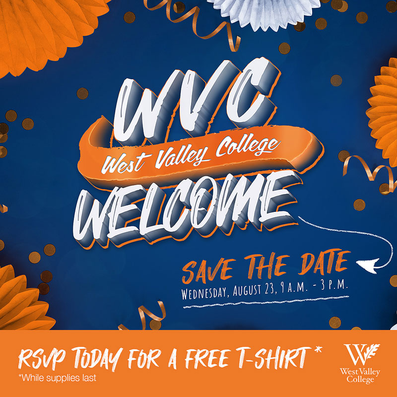 WVC Welcome event details on blue and orange background WVC Welcome event details on blue and orange background
