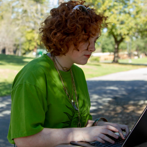Female student looking at laptop