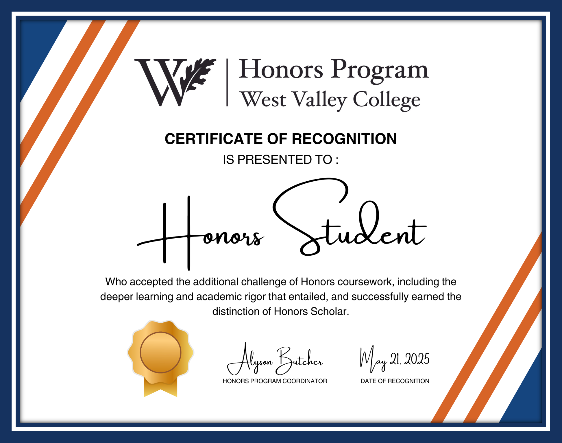 Honors Scholar Graduation Certificate