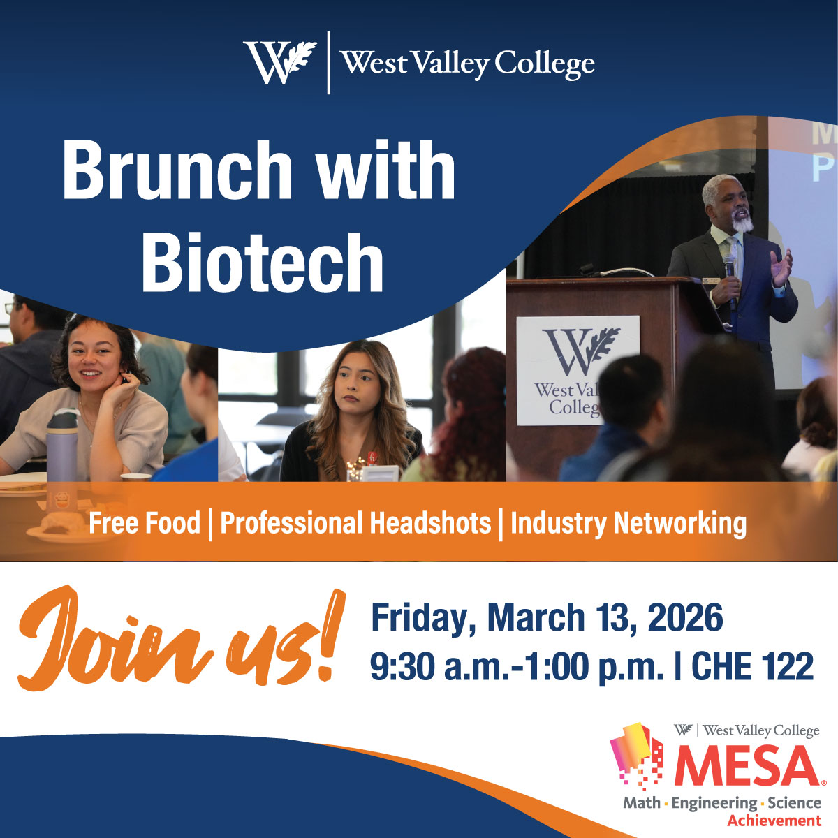 brunch with biotech with pictures of attendees and mel vaughn dean of science of math