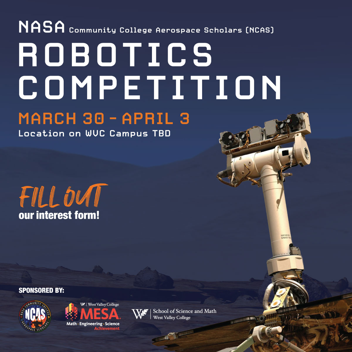 mesa nasa community college aerospace scholars robotics competition graphic with a space rover in outer space