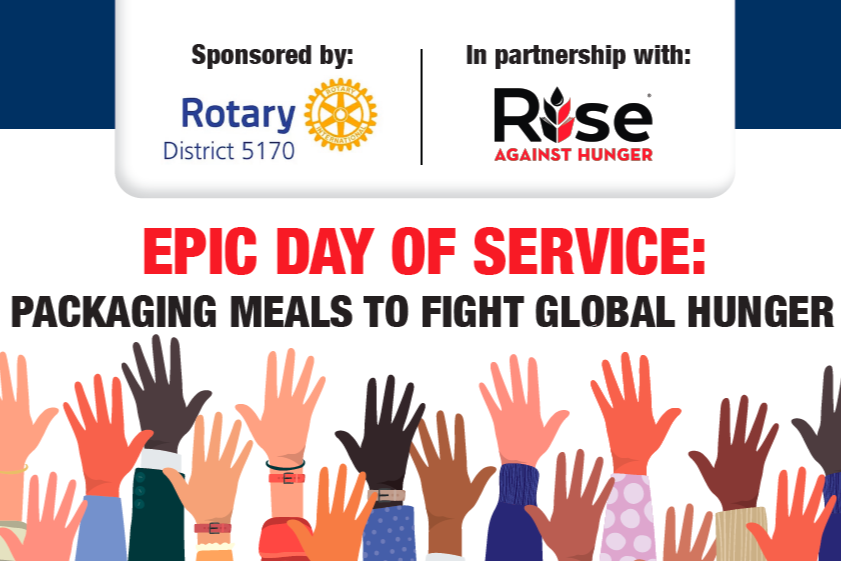 epic day of service flyer with different color hands raised up