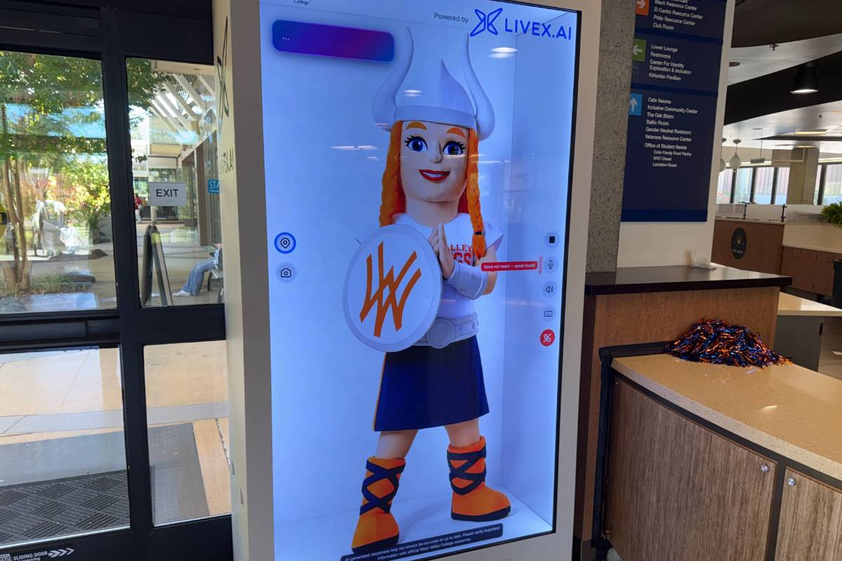 white livex.ai avatar interactive booth with viktoria as the avatar