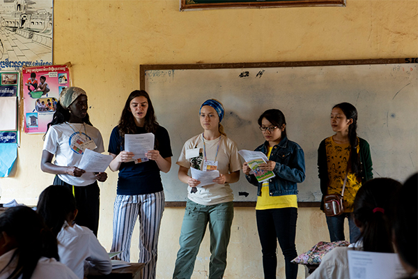 Female Empowerment Group members Hawa Conteh, Sejla Garbo, Elly Hudson, and translators Pa Rothna and Chey Sreylin (Courtesy of SGC)