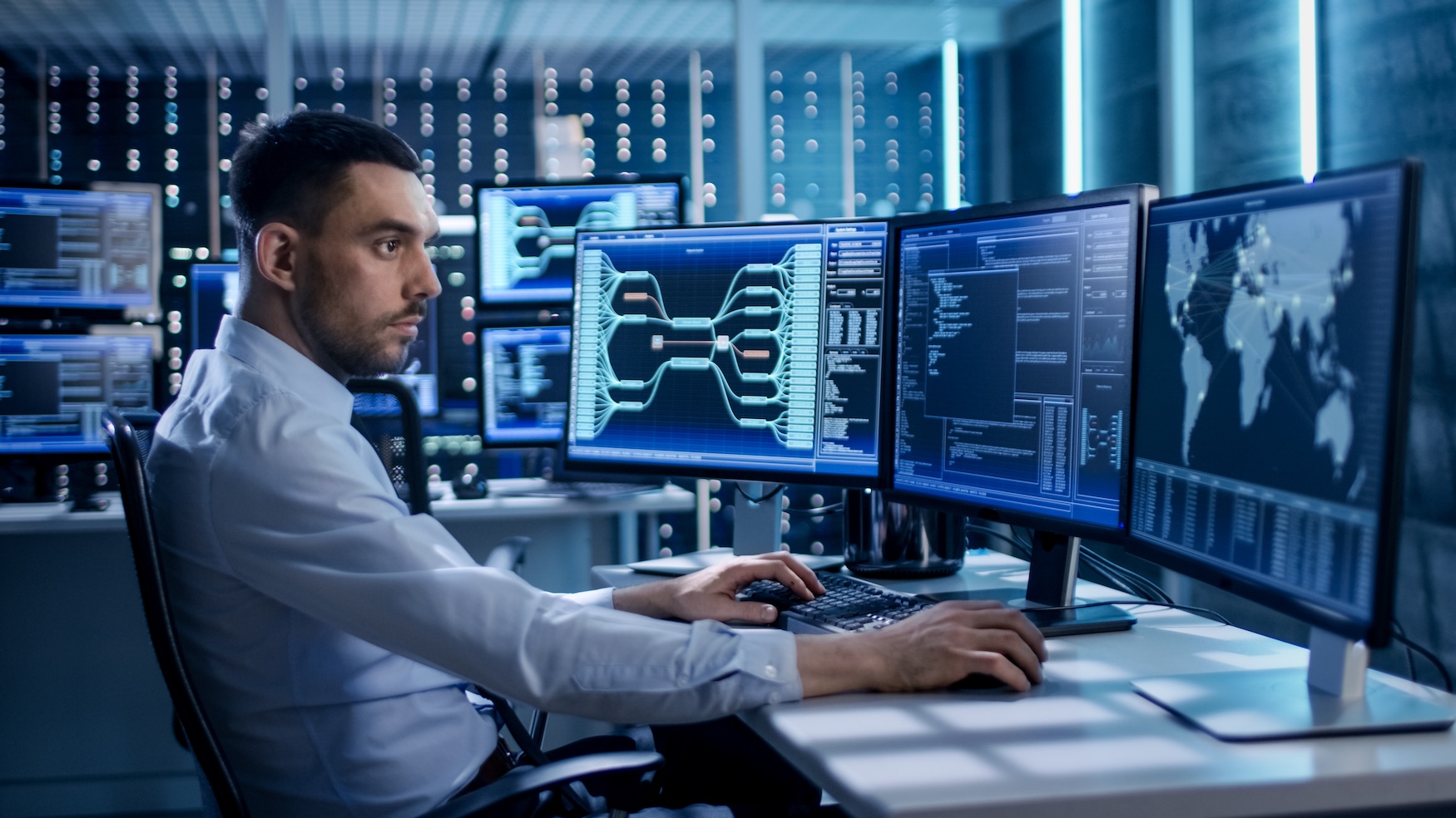 security system specialist on computer