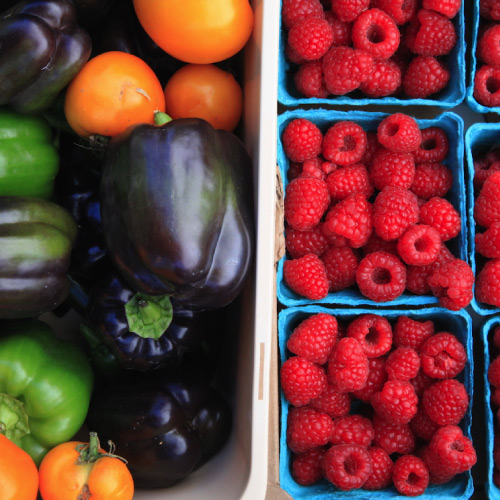 Baskets of colorful fruits