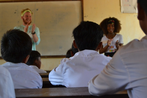 WVC student NIck in classroom with Cambodian students