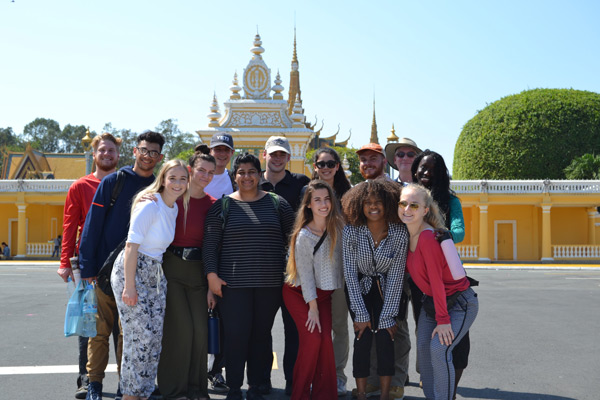 WVC Service Learning students in front of Cambodian palace