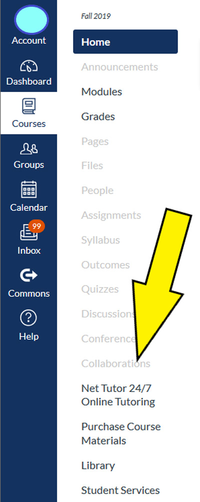 Large yellow arrow pointing to NetTutor in list Large yellow arrow pointing to NetTutor in list