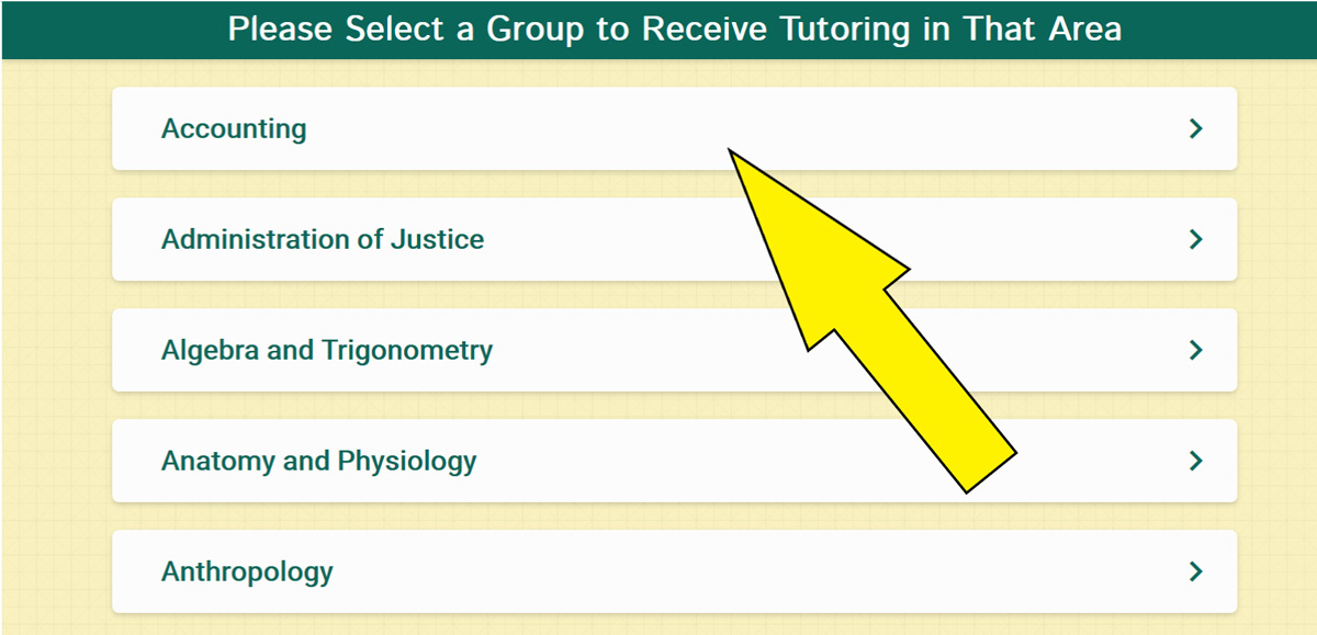 Subject selection screen Subject selection screen
