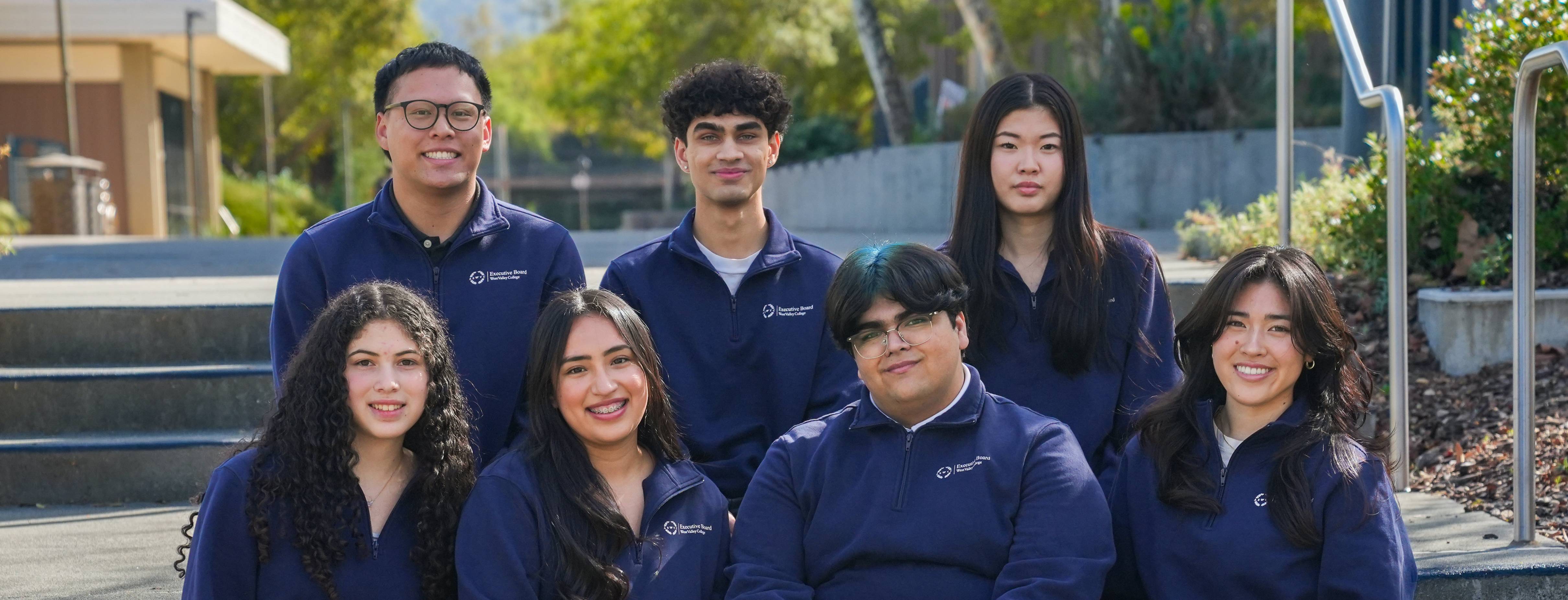 executive board of aswvc group photo in front of student services center